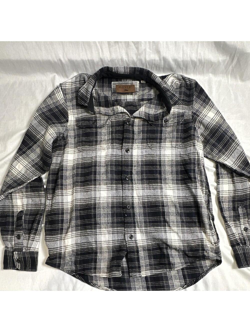 0030 Orvis Men’s Black/White Plaid Long Sleeve Button-Up Shirt Pockets M